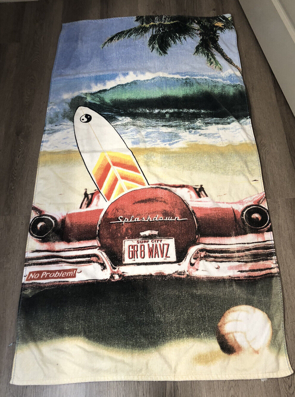 Vtg Jay Franco Beach Towel Y2K Convertible Surf Board 50’s Vibe