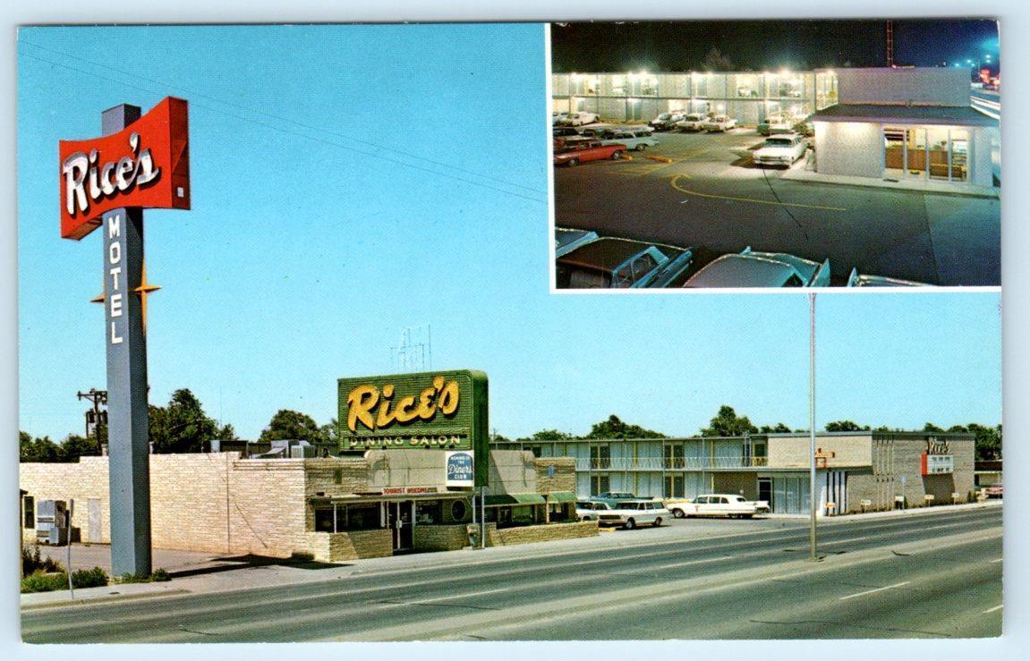 AMARILLO, Texas TX ~ ROUTE 66 Roadside RICE'S MOTEL Restaurant c1960s Postcard