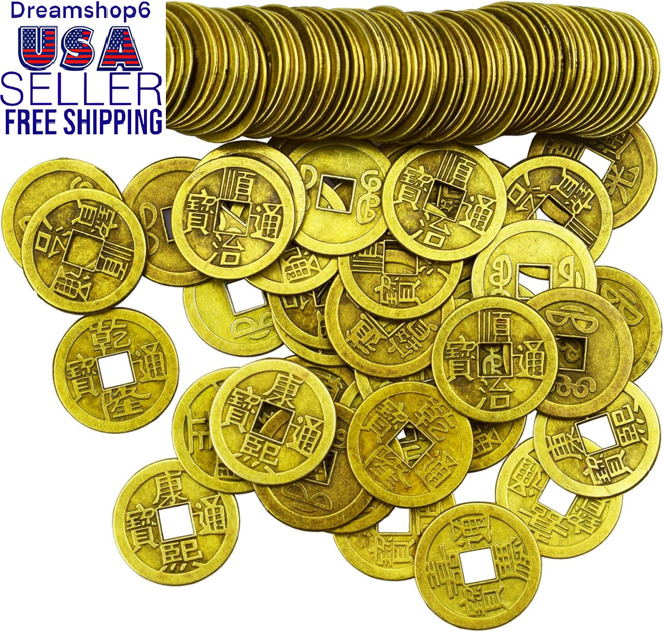 100 Pieces 1 Inch Chinese Fortune Coins Feng Shui I-Ching Coins Chinese Good Luc