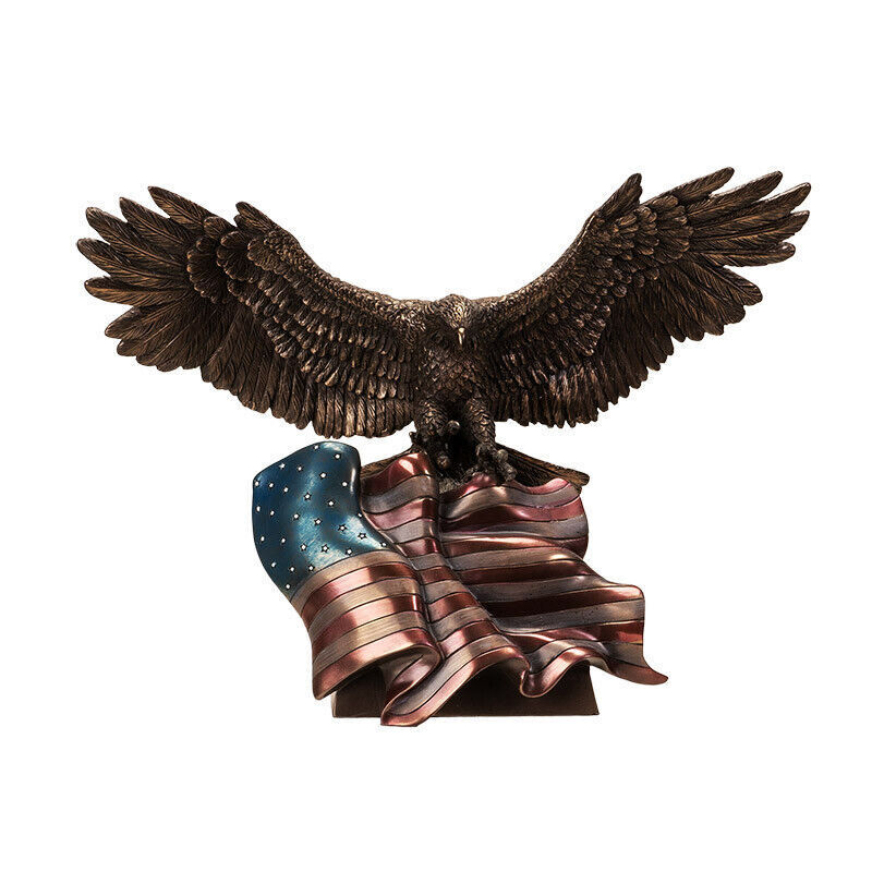 PT Pacific Trading Antique Bronze Finish American Eagle w/ Flag Patriotic Statue