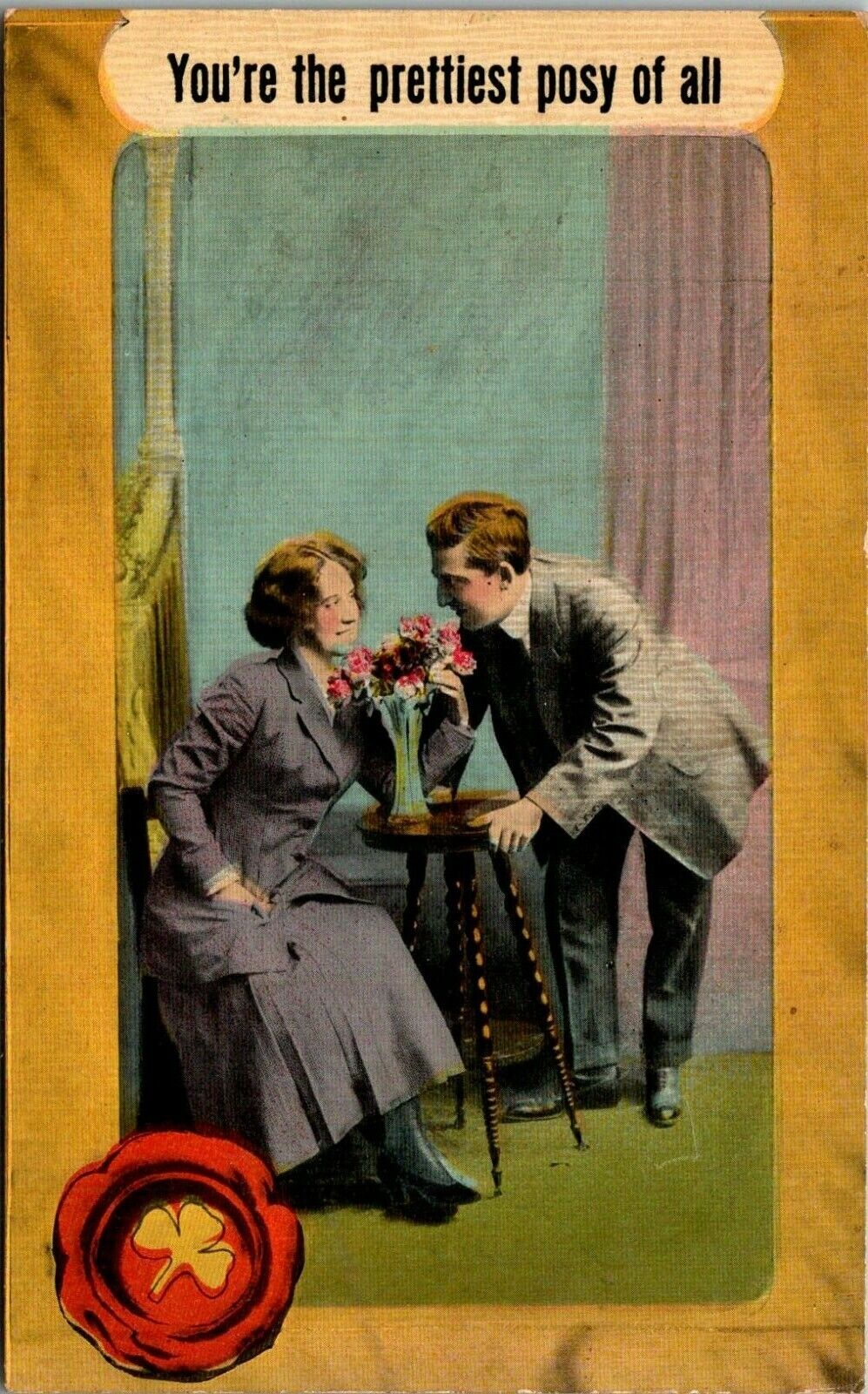 Postcard Romantic Lady with Man Holding her Hair Rough on Rats