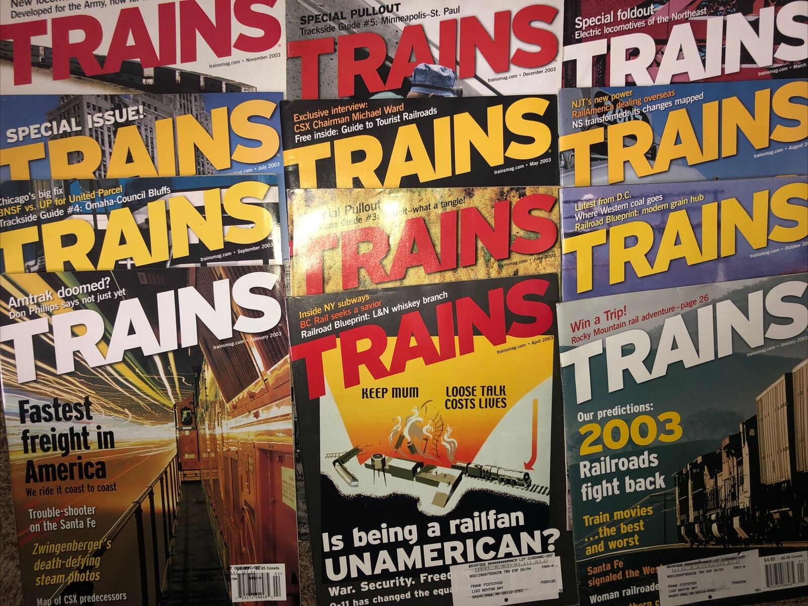 Trains 2003 Magazine 12 Issues Magazines