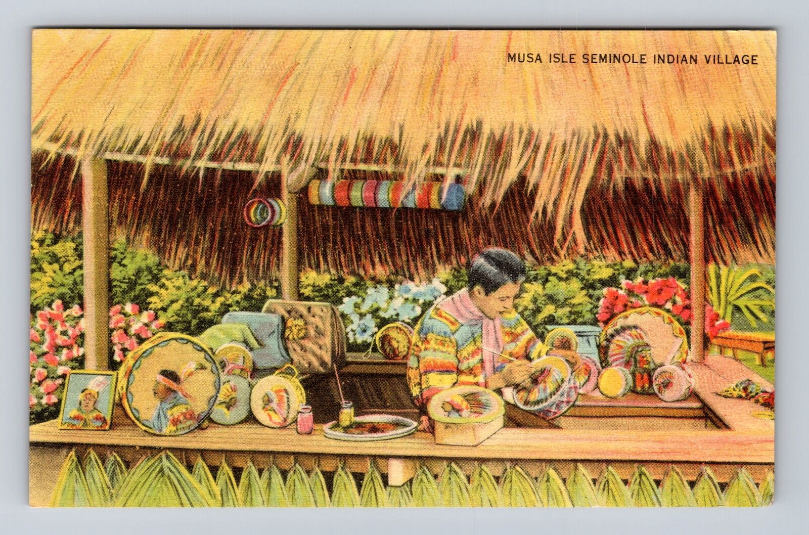 Miami FL-Florida, Musa Isle Seminole Indian Village, Antique, Vintage Postcard