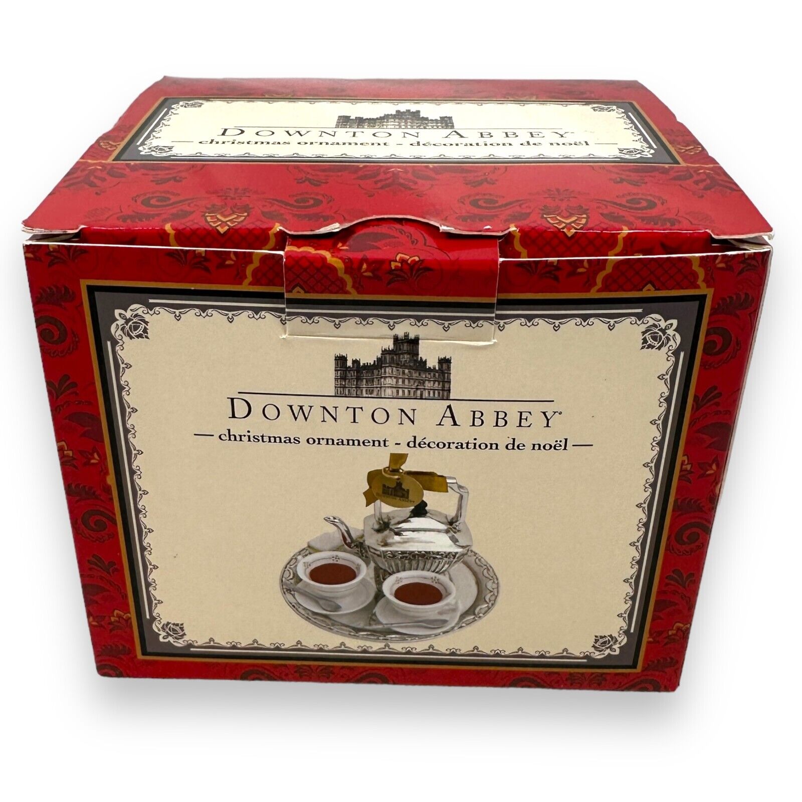 Kurt Adler Downton Abbey Teapot Set Silver White Christmas Ornament DA2143 New
