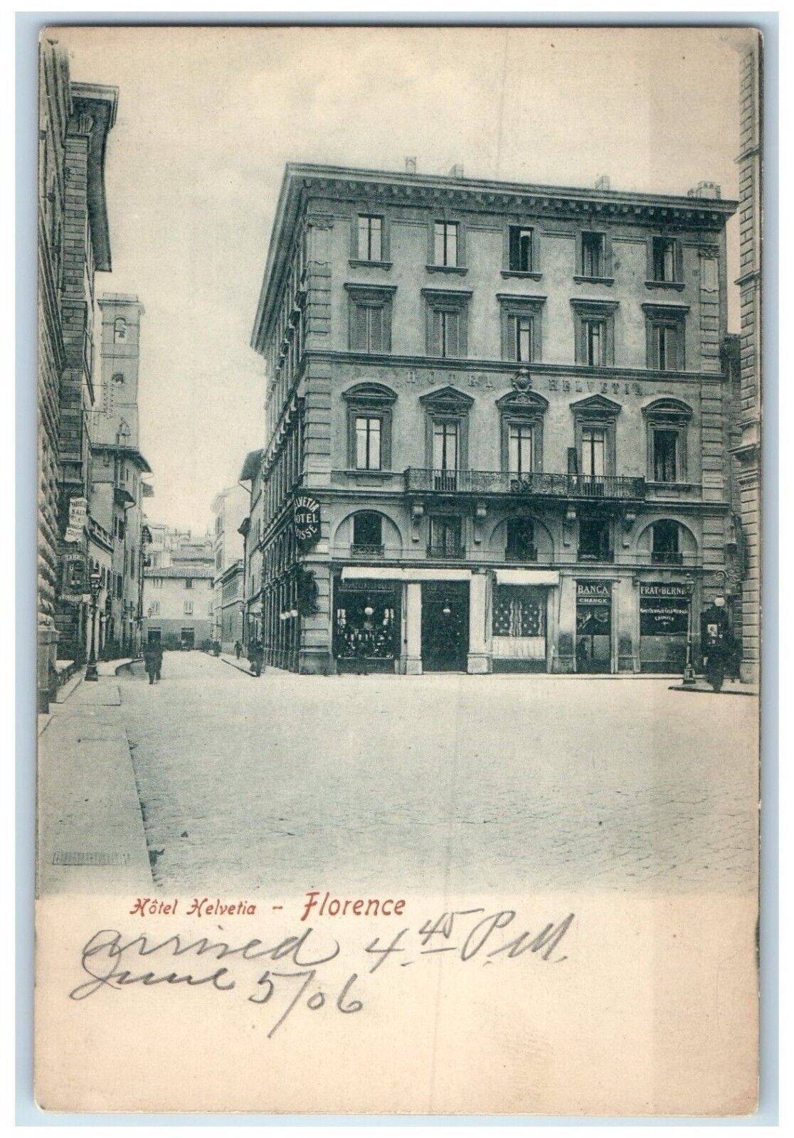 1906 Hotel Helvetia Building Florence Switzerland Antique Unposted Postcard