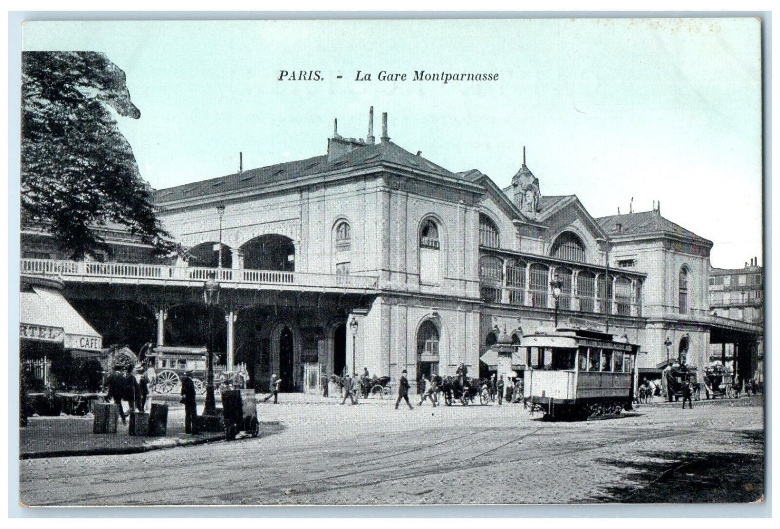 c1910 La Gare Montparnasse Transit Station Paris France Trolley Car Postcard