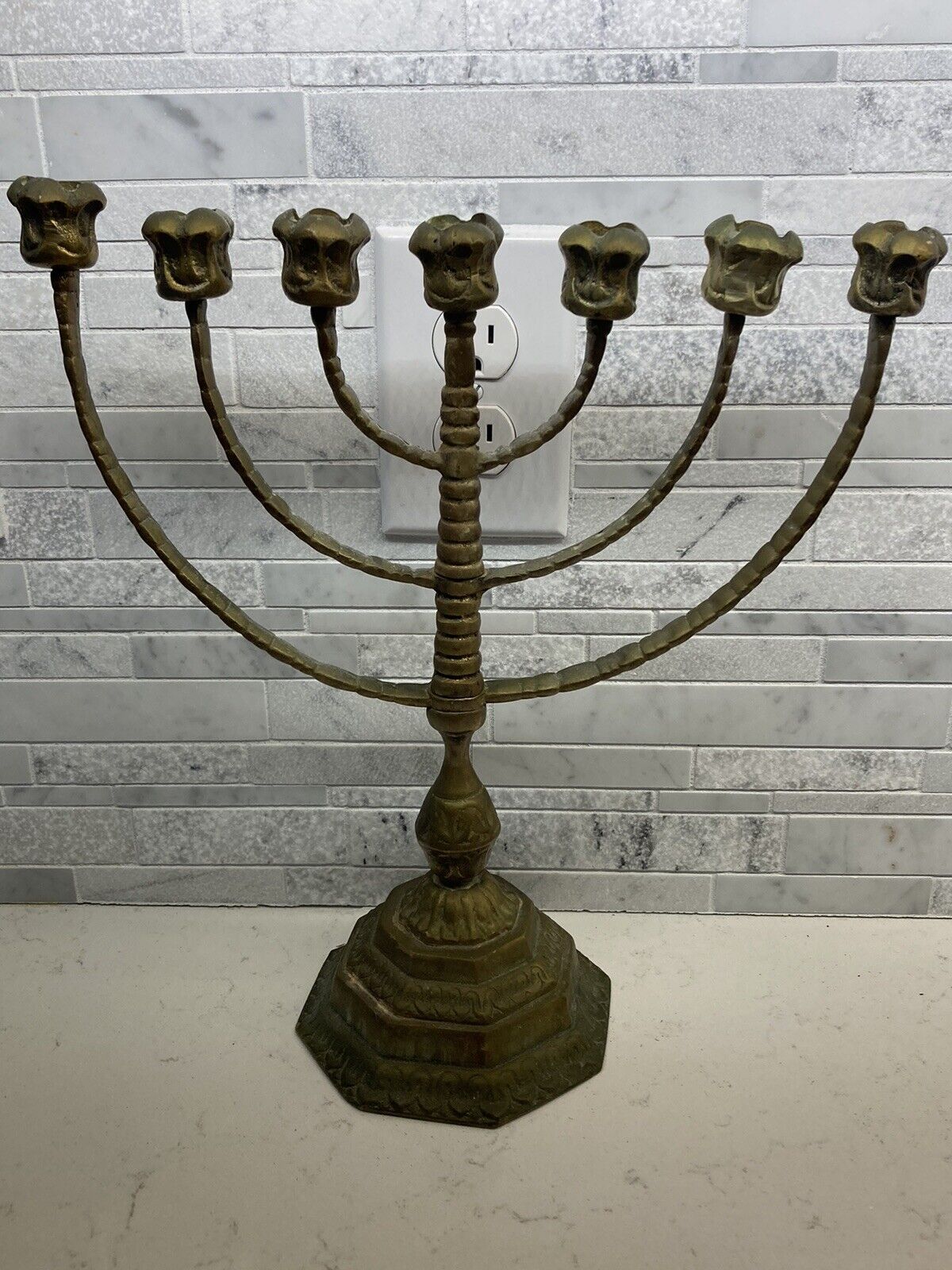 1900s Ancient Menorah Seven Pointed Candlestick Hebrew Judaism Kabbalah Talmud