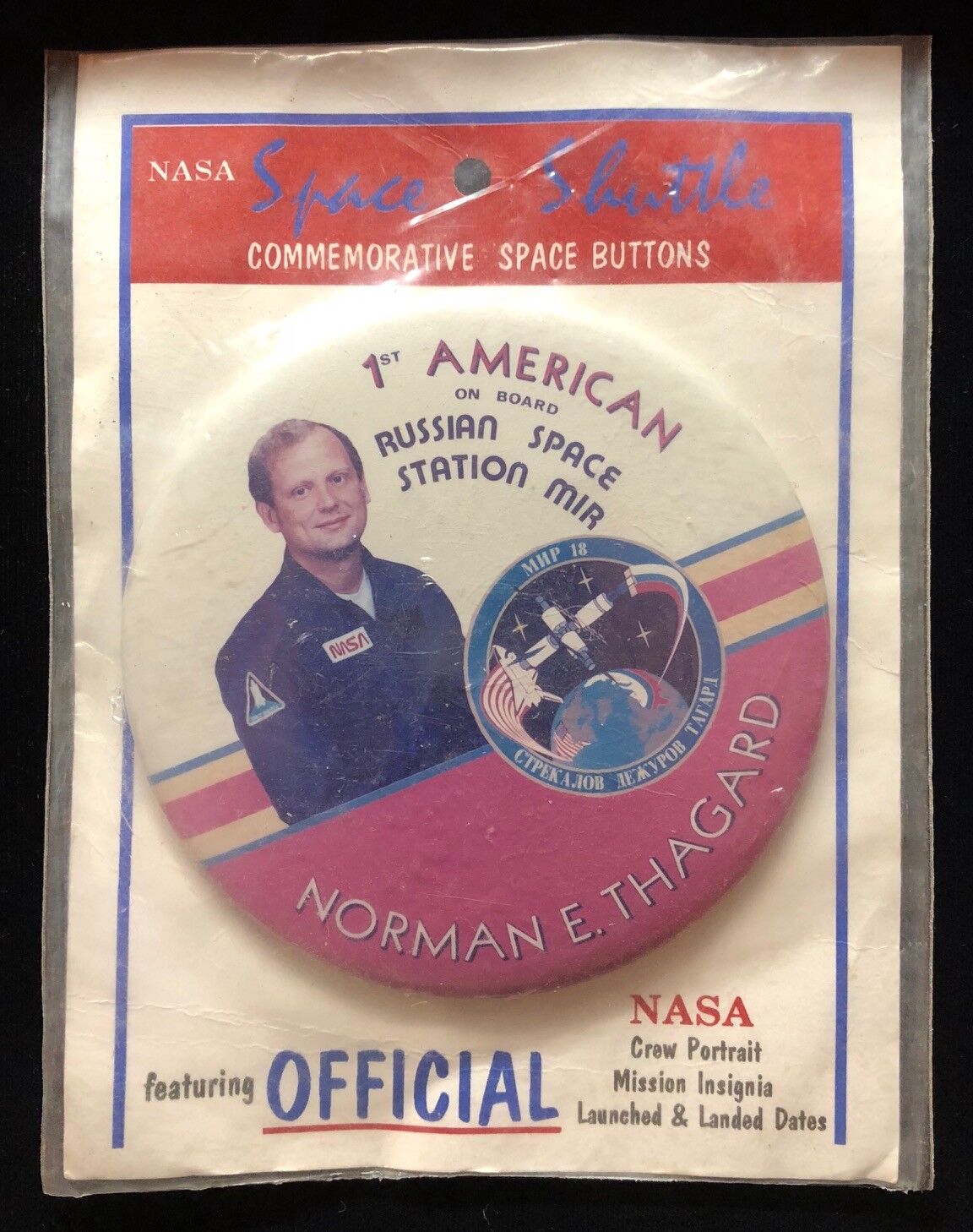 NORM THAGGARD / LARGE PINBACK BUTTON IN ORIGINAL BAGGED RACK PACKAGING