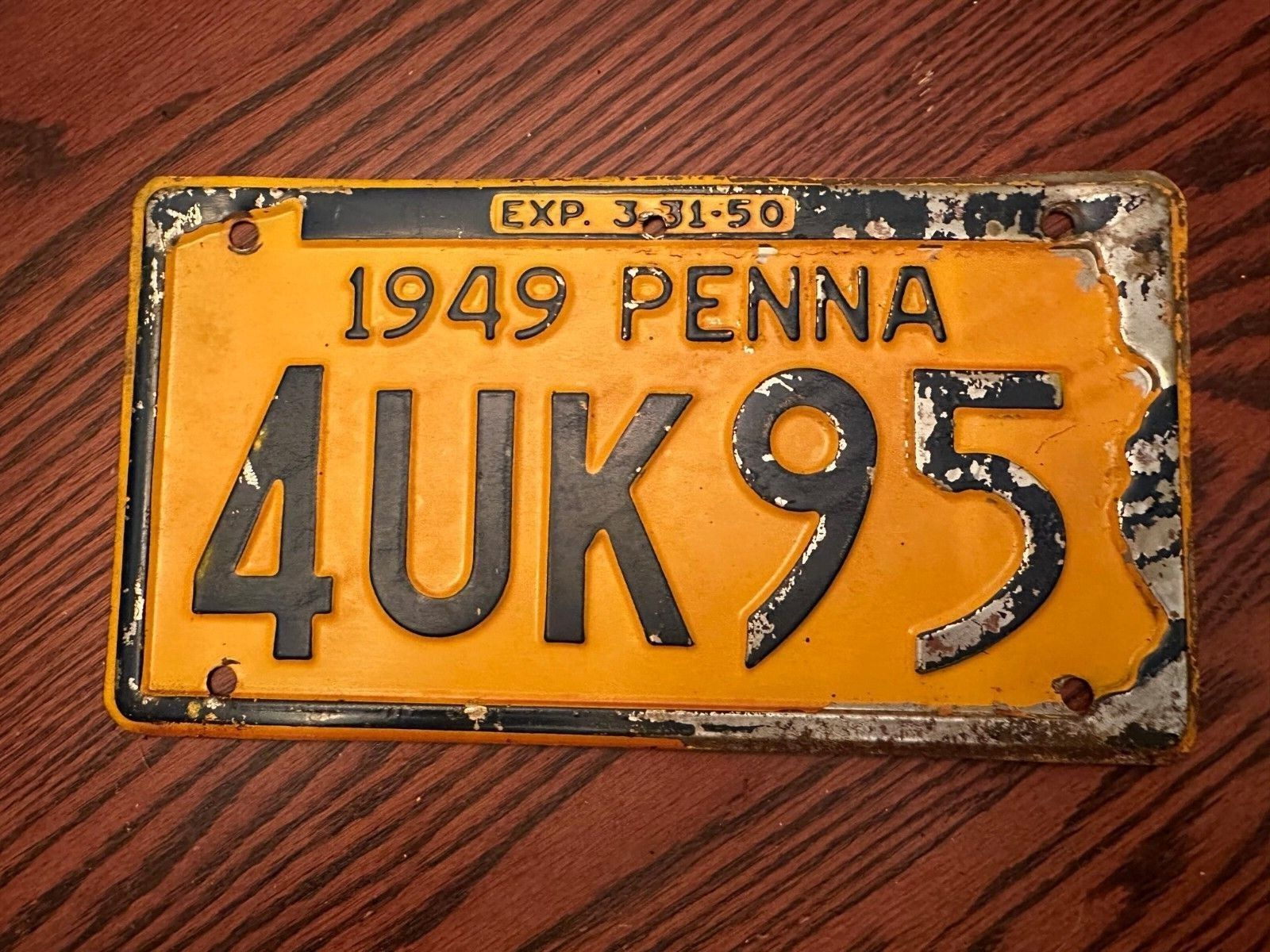 1949 Pennsylvania License Plate 4UK95 Penna Authentic Metal