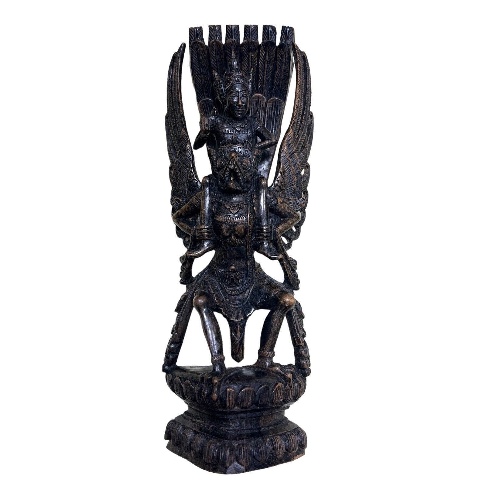 Vintage Carved Wood Vishnu Riding Garuda Hindu Sculpture Bali Indonesia 11”