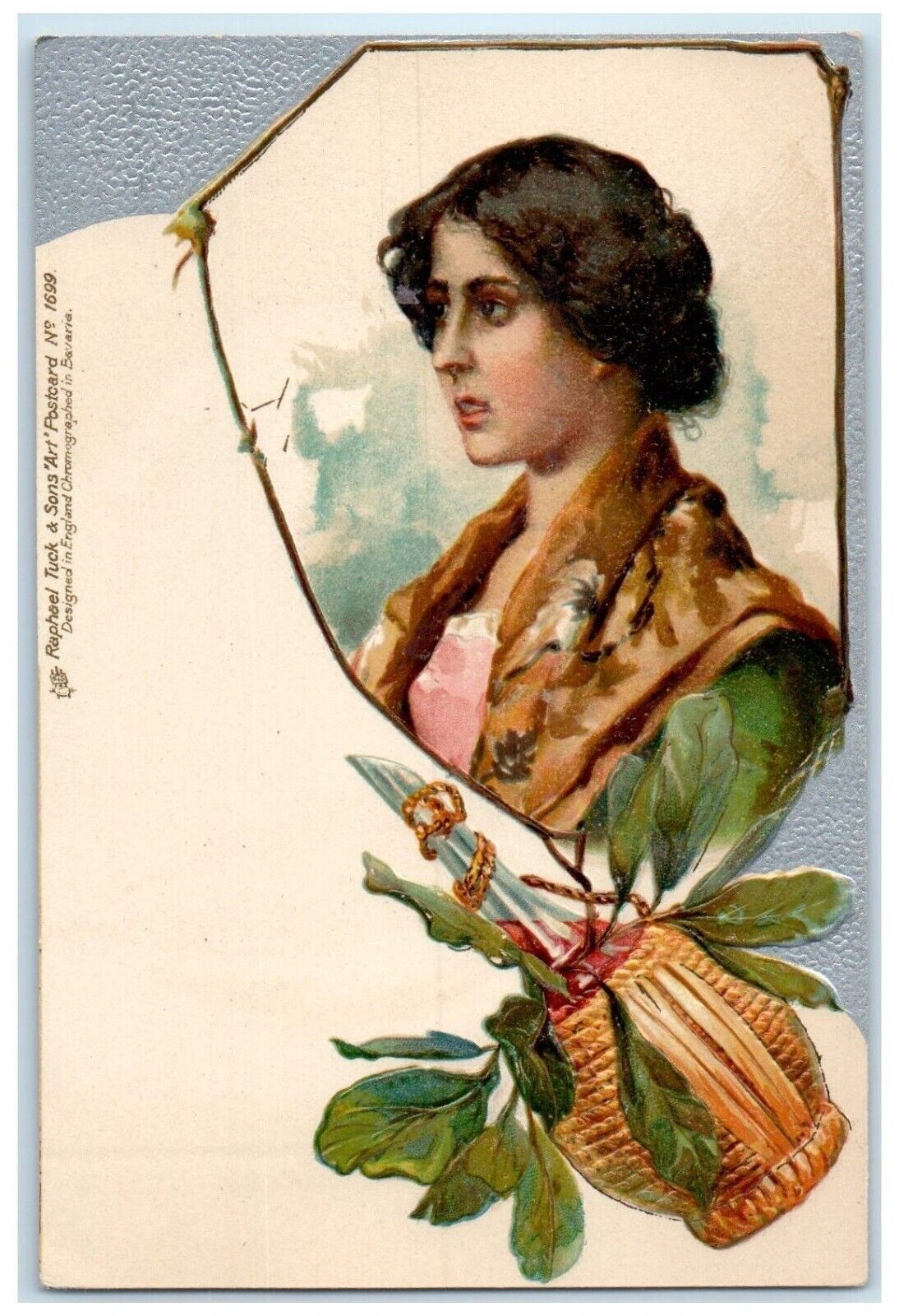 c1905 Pretty Woman Wine Art Nouveau Embossed Tuck\'s Antique Postcard