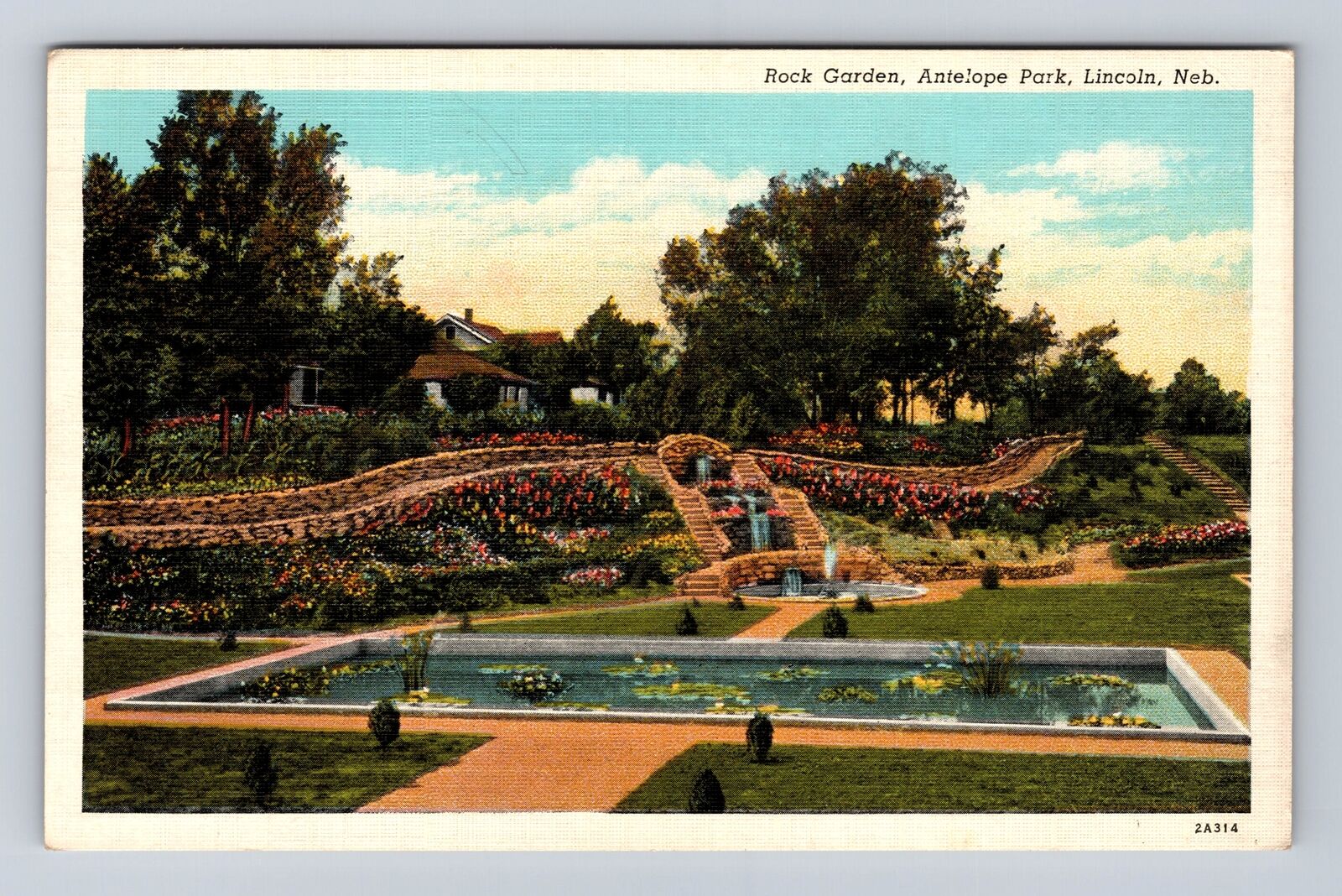 Lincoln NE-Nebraska, Antelope Park, Rock Garden, Vintage Souvenir Postcard