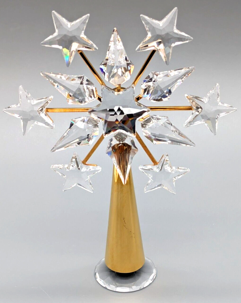 Swarovski Austrian Faceted Crystal Gold Plate Metal Small Tree Topper W/Stand