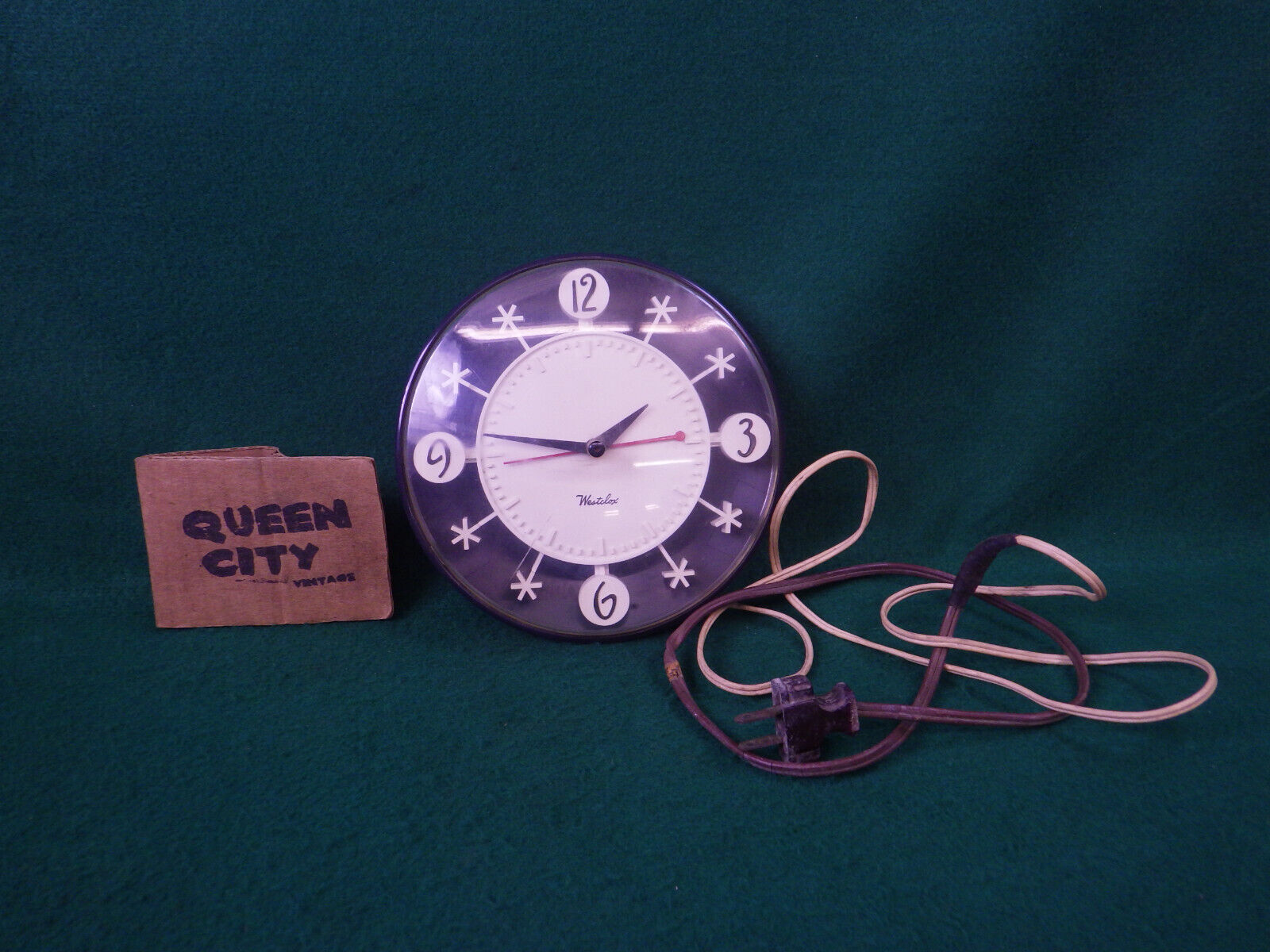 Rare Vintage 1950\'s MCM Atomic Westclox Snowflake Black Electric Wall Clock