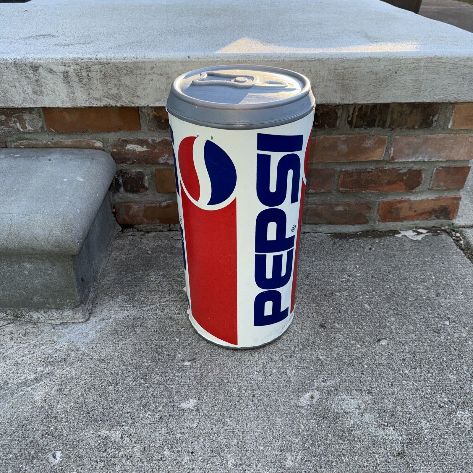 VINTAGE SUPER RARE 18” X 9” Blow Mold BANK Soda Pop CAN Paper Label Pepsi