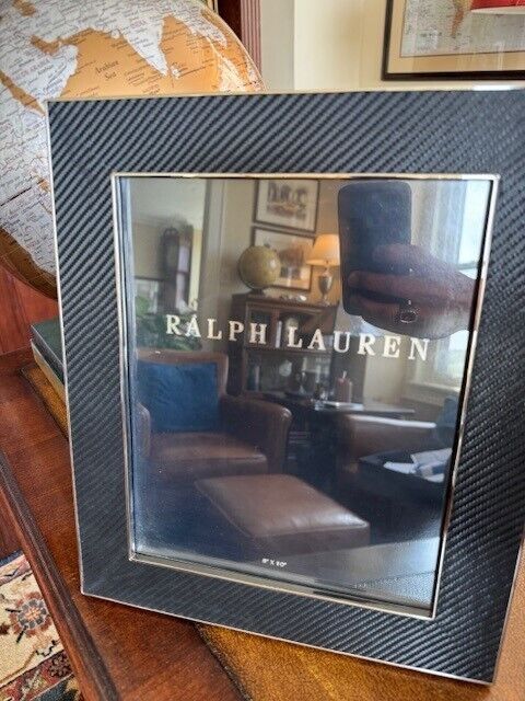 Ralph Lauren Sutton Frame 8x10 Black Embossed Leather and Polished Nickel Trim