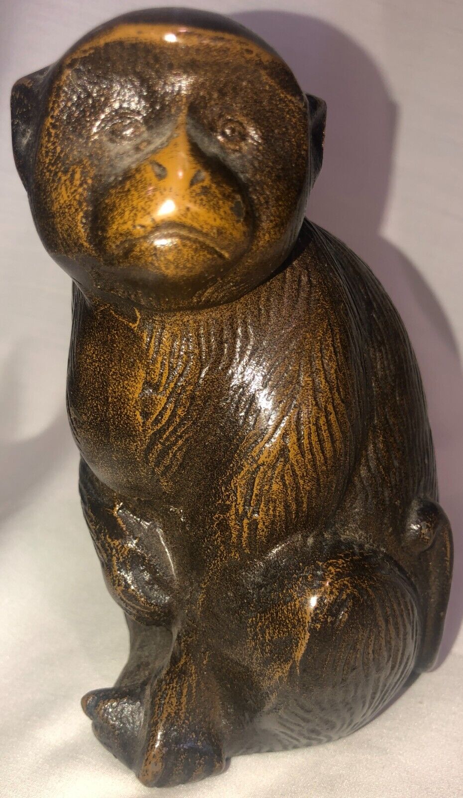Vintage Metal Monkey Zodiac Chinese Sculpture Statue 6” tall