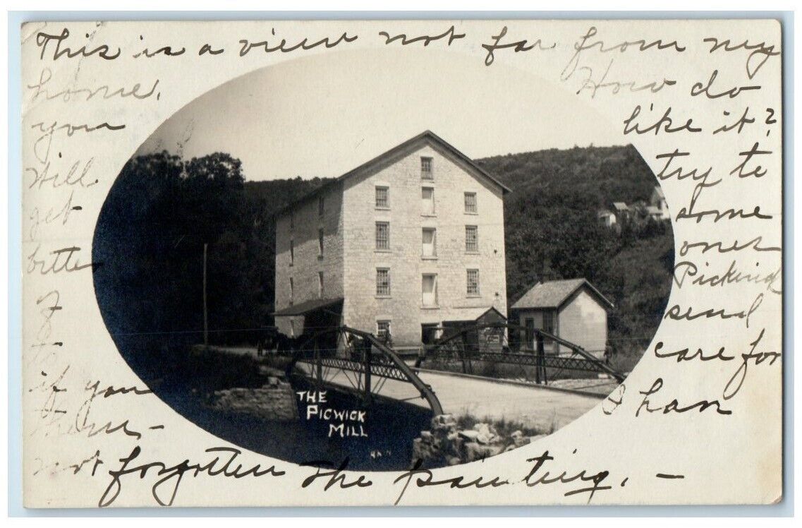 1908 The Pickwick Mill Bridge View Winona County MN RPPC Photo Postcard