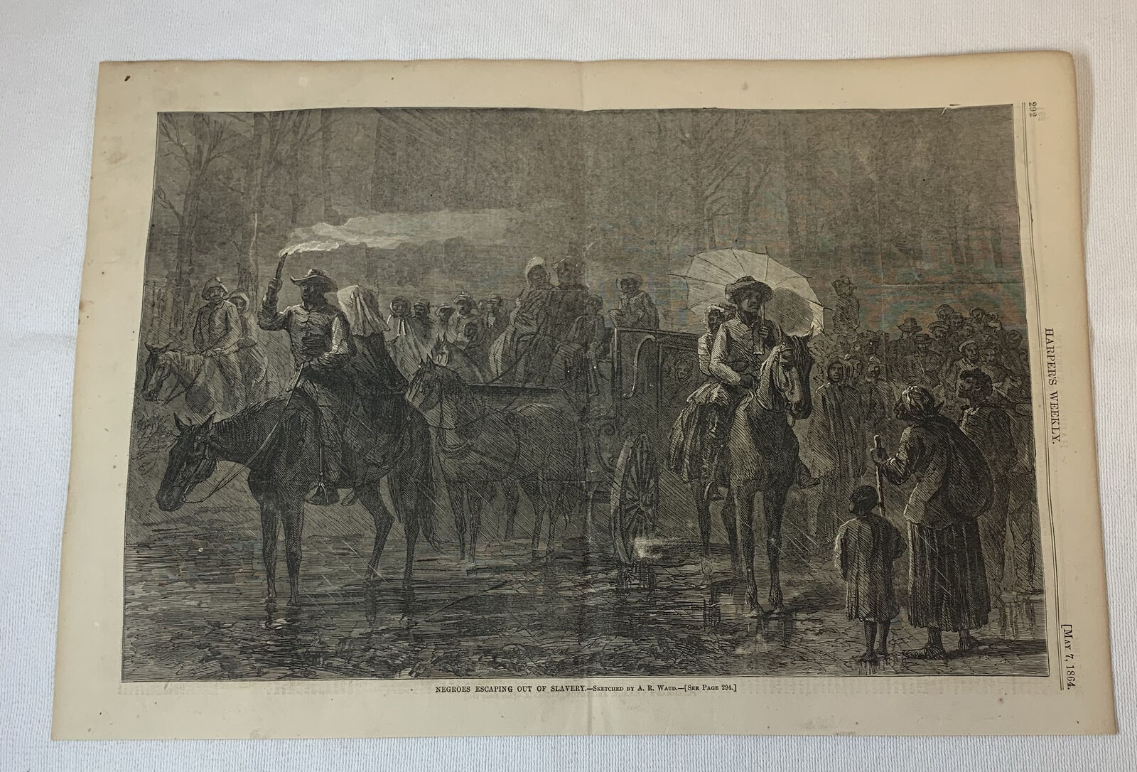 1864 magazine engraving ~ AFRICAN AMERICANS ESCAPING OUT OF SLAVERY