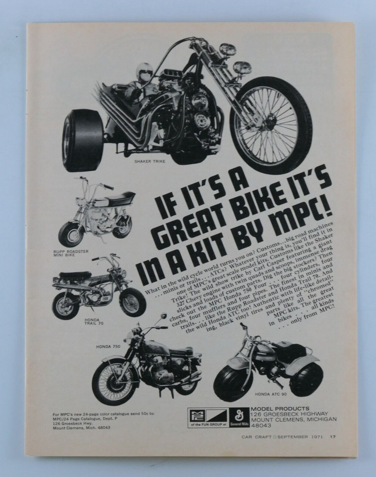 1971 MPC Model Bike Kit Vintage Original Ad 8.5 x 11\