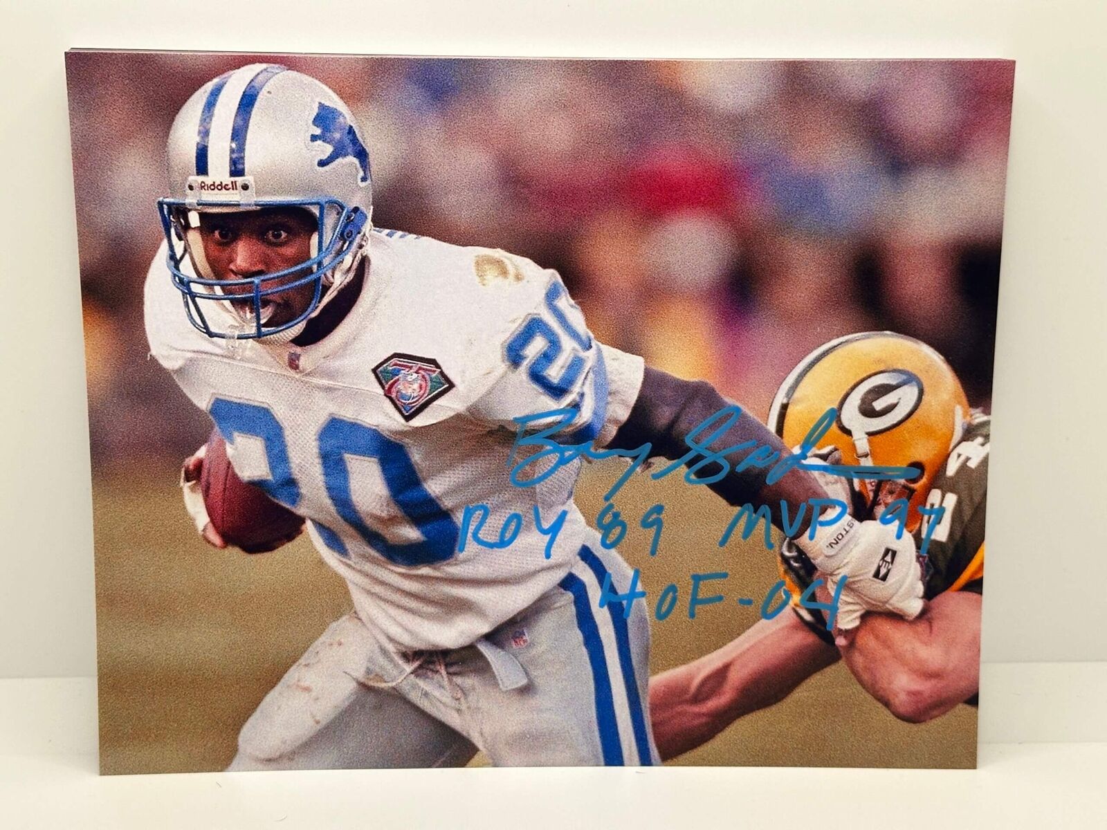 Barry Sanders Inscribed Signed Autographed Photo Authentic 8x10
