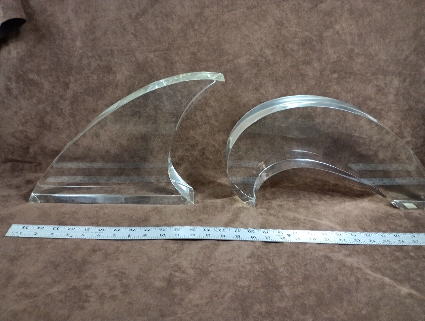 Scarce MCM Set of 2 Lucite Acrylic Fin and Wave Sculpture Ritts Astrolite