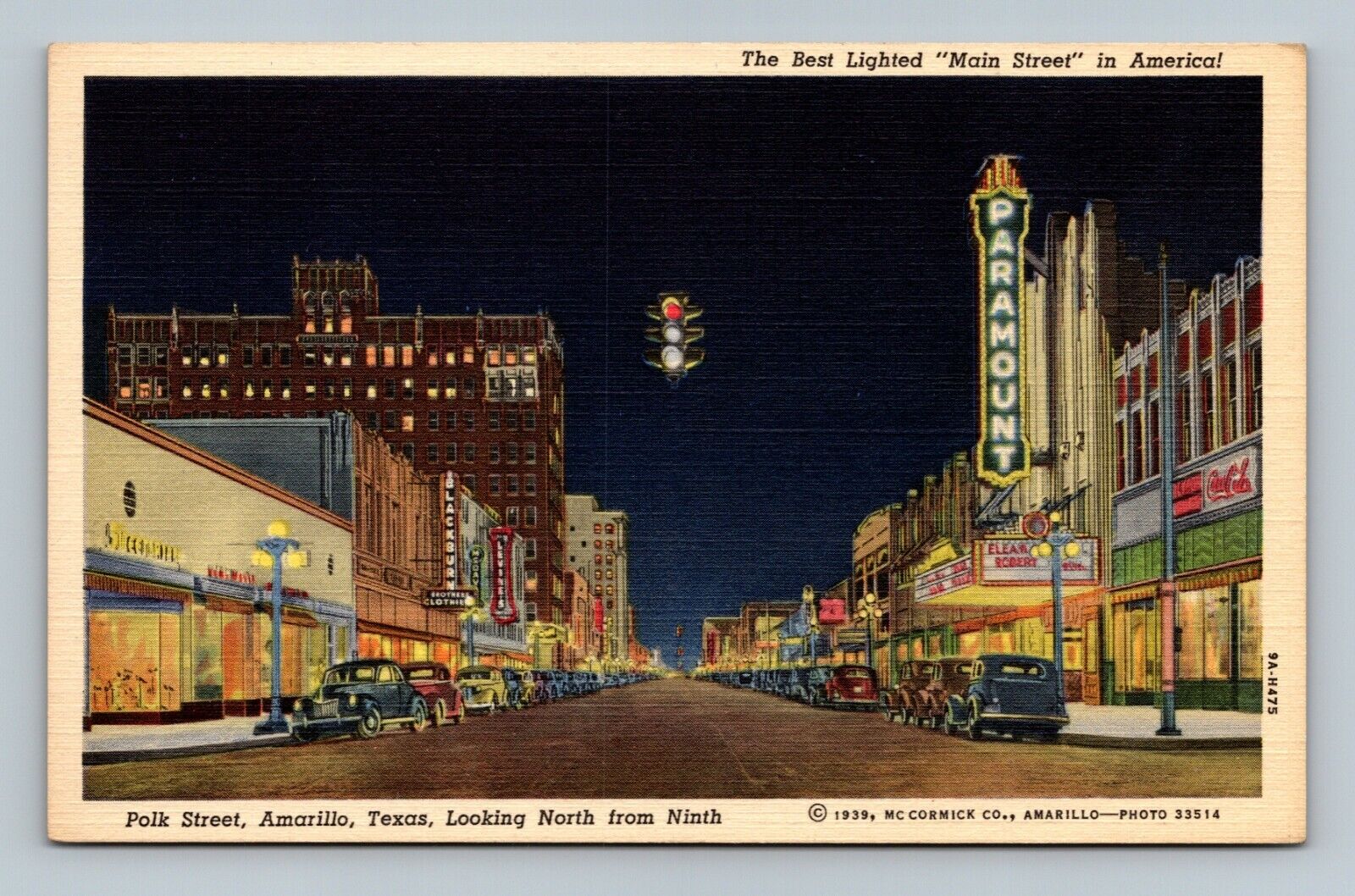 Best Lighted Main Street in America, Paramout Theater - Amarillo, Texas Postcard