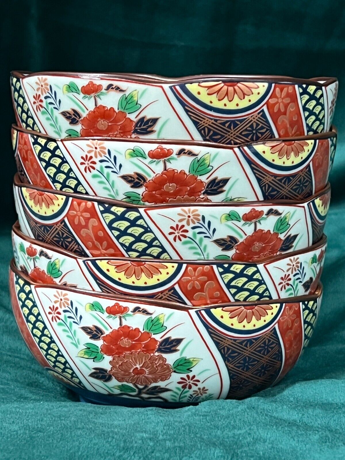 Vintage Japanese Imari Porcelain Rice Bowls Set of 5