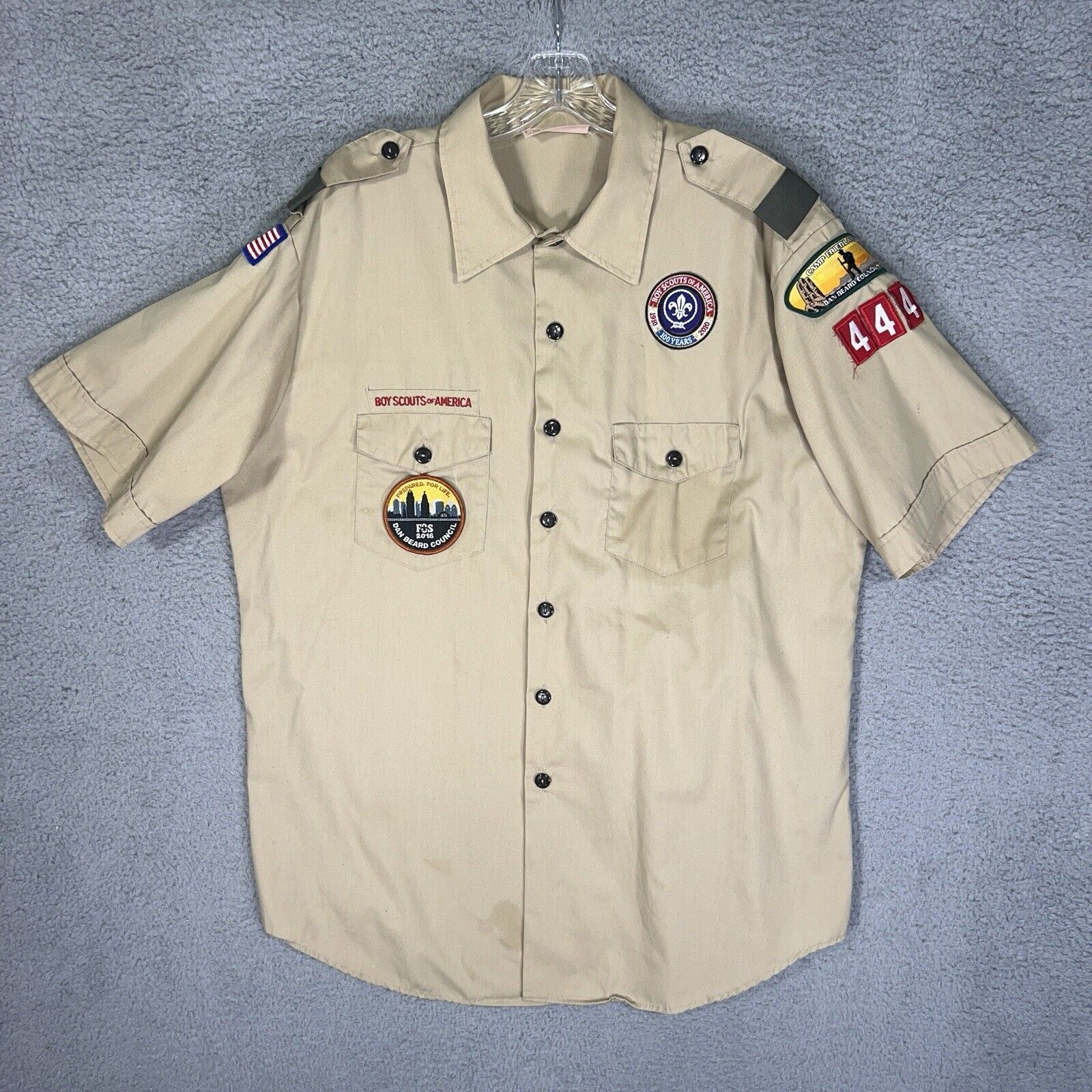 Vintage Boy Scouts Of America Uniform Shirt Mens Extra Large Beige Patches