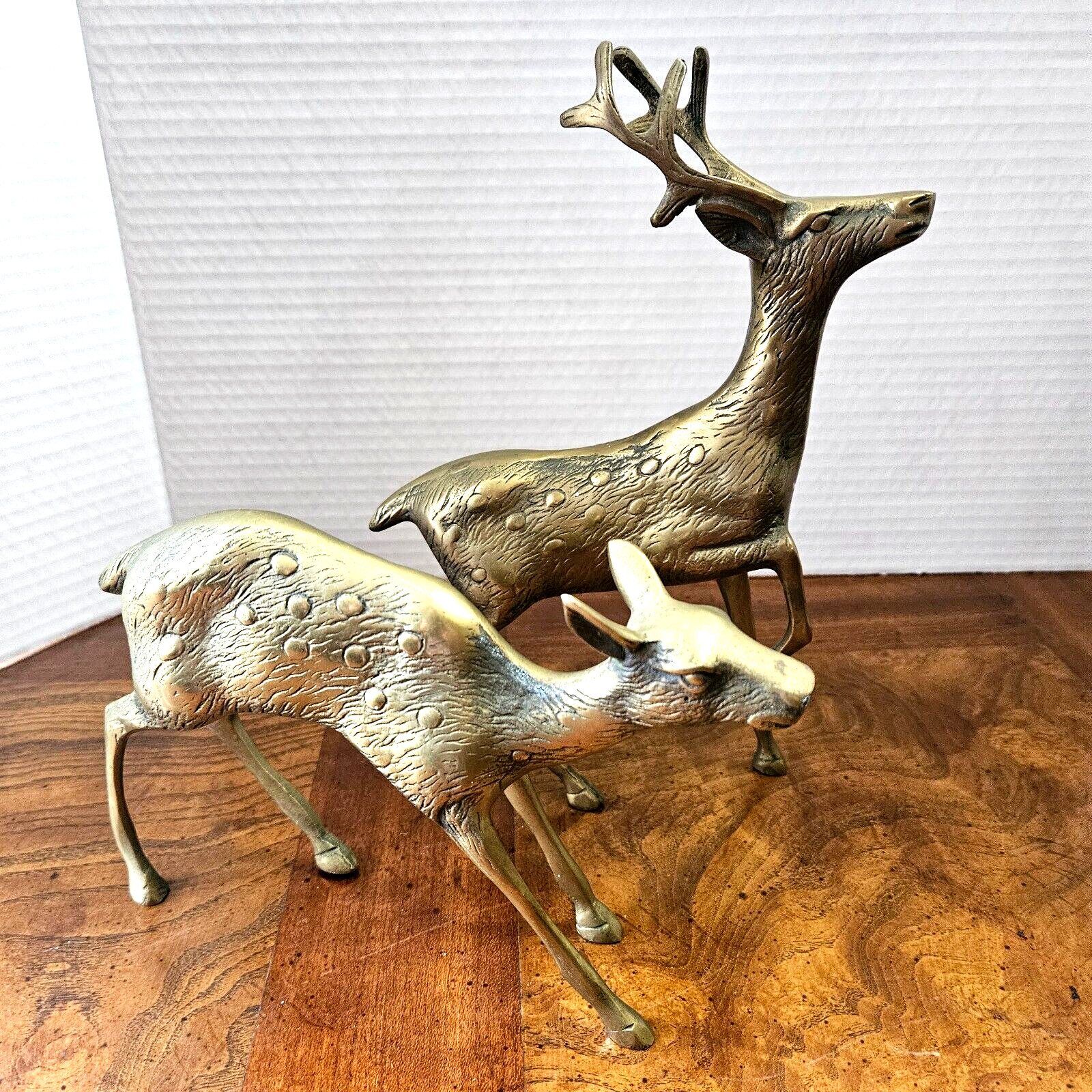 Vintage Set Of 2 Mid Century Brass Deer Figurines, Buck & Doe, Made in Korea.