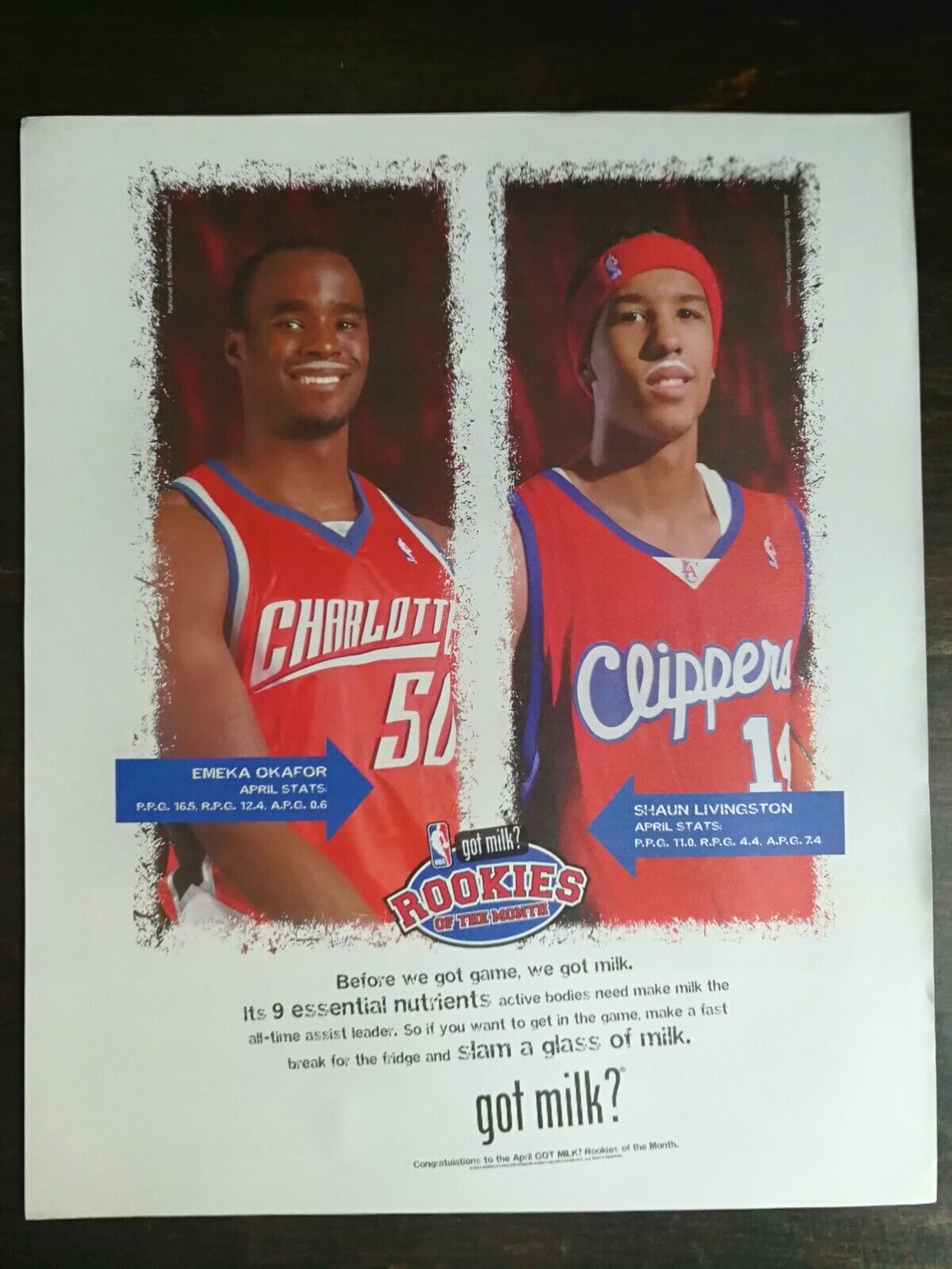 2005 NBA Rookies Shaun Livingston & Emeka Okafor Got Milk? Original Ad 1221 A2