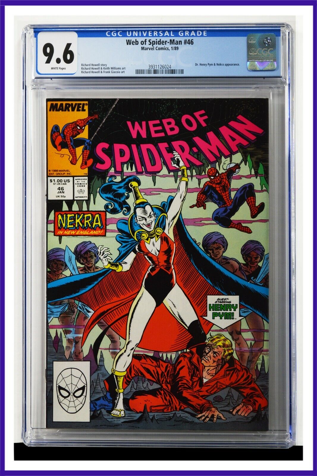 Web Of Spider-Man #46 CGC Graded 9.6 Marvel January 1989 White Pages Comic Book.