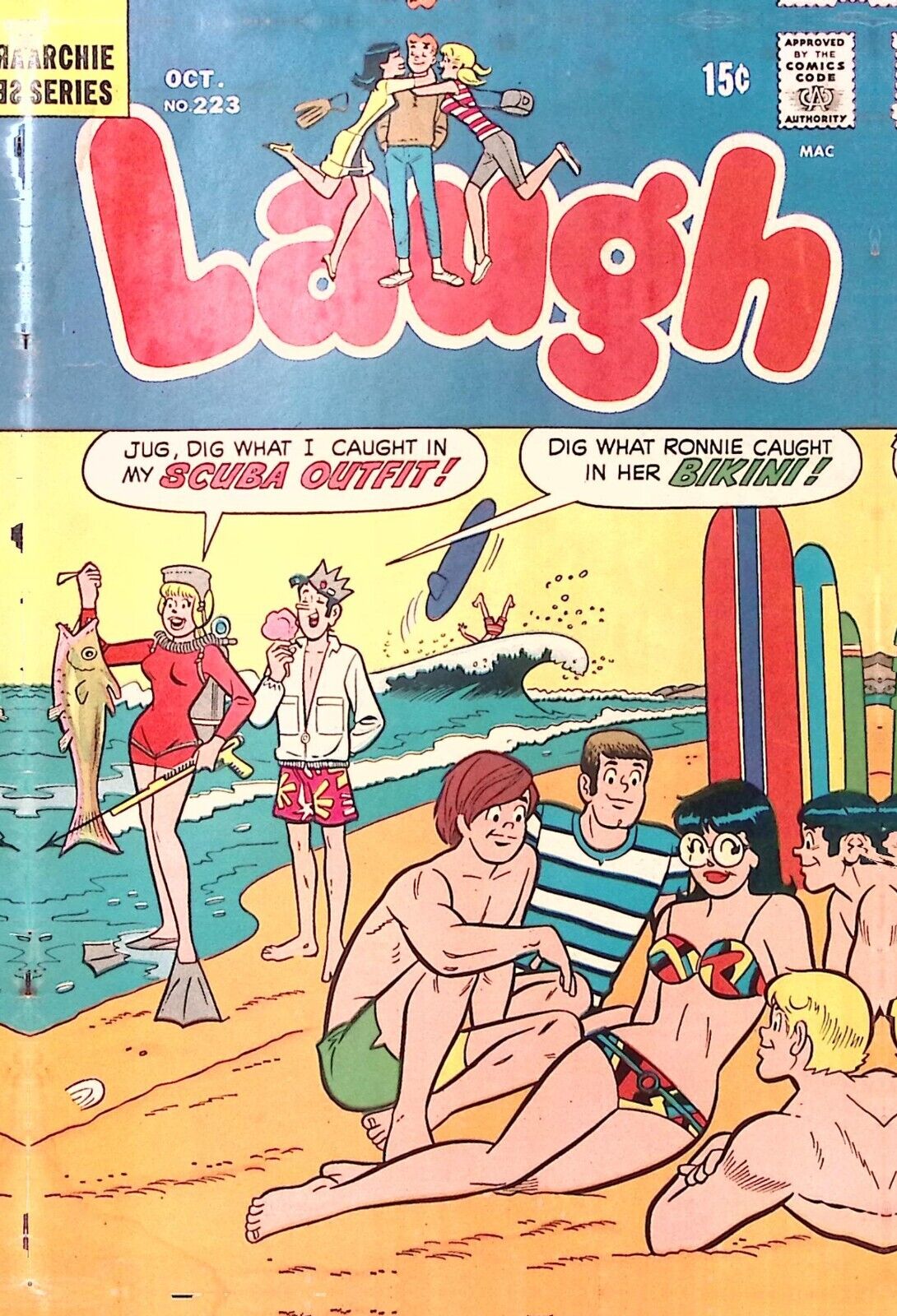 1969 ARCHIE SERIES LAUGH #223 OCT GOING TO THE DOGS PAWS THAT REFRESHES  Z2366
