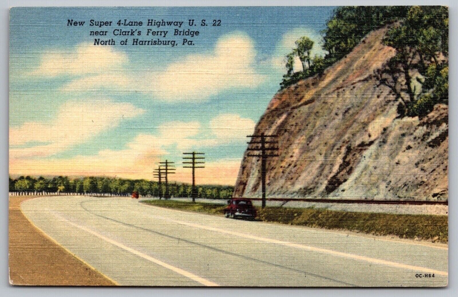 Super Four Lane Highway Clarks Ferry Bridge Harrisburg Pennsylvania UNP Postcard