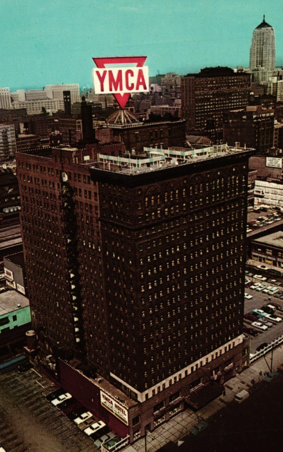 YMCA Hotel Building Aerial Street View Chicago IL Unposted C1950 Vtg Postcard