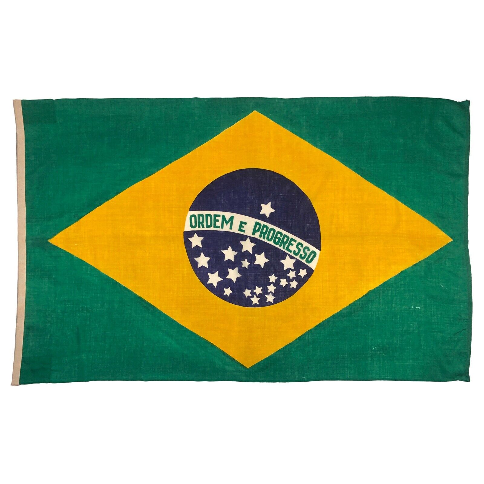 Vintage Wool Brazilian Flag Distressed Cloth Antique Brazil Textile Art Decor
