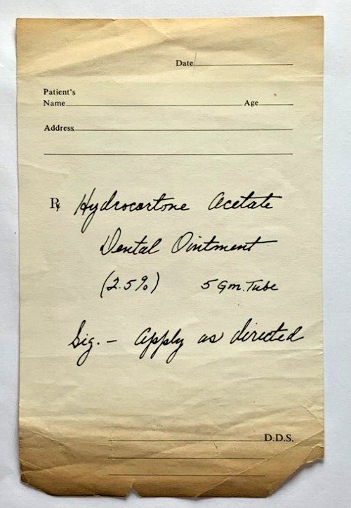 Handwritten Dentist Note Ephemera Vintage Hydrocartone Acetate Dental Ointment