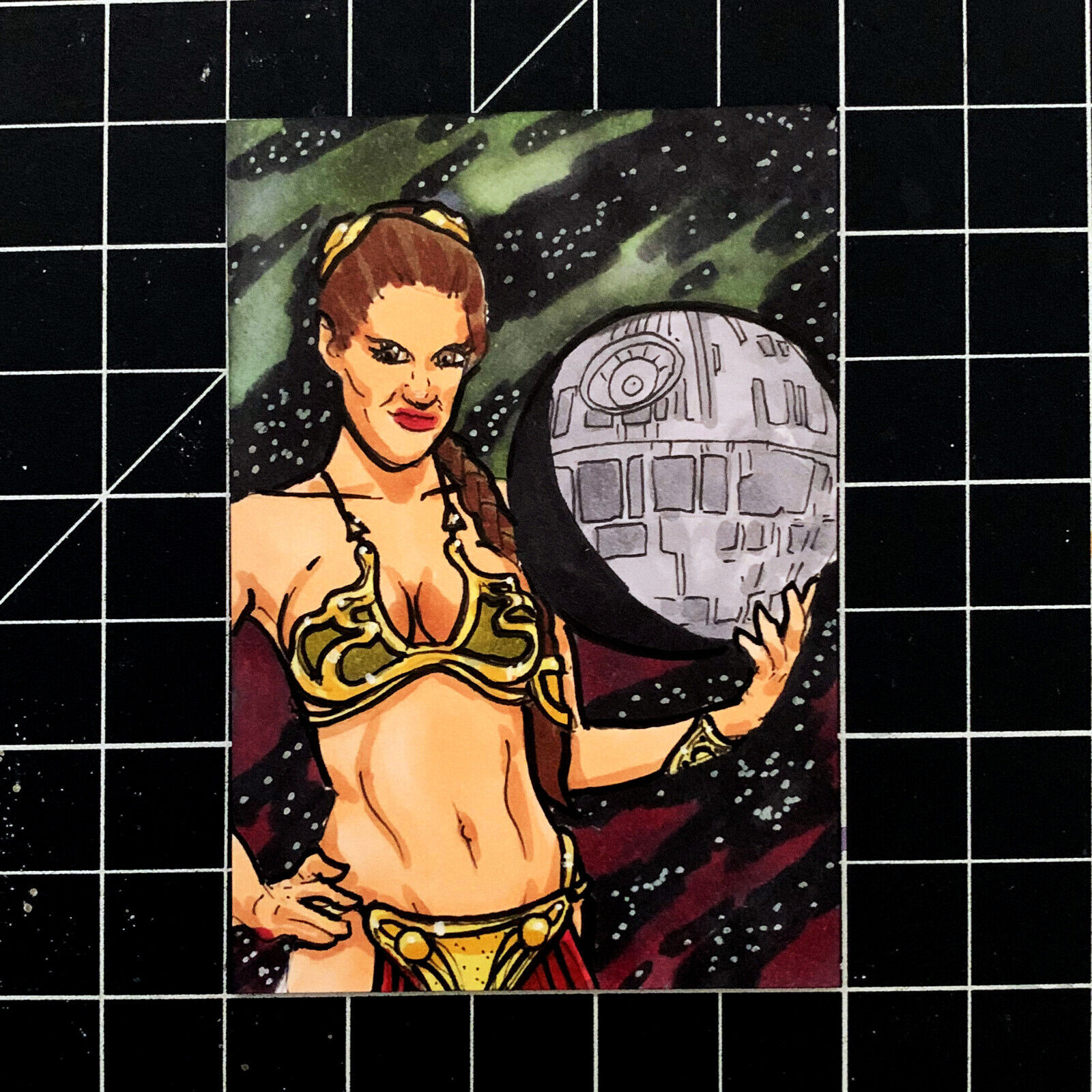 One of a Kind Sketch Card of Star Wars Princess Leia by Dante H Guerra Rare