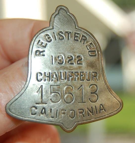 VINTAGE 1922 CALIFORNIA CHAUFFEUR BADGE NO.15613 DRIVER LICENSE EMPLOYEE PIN