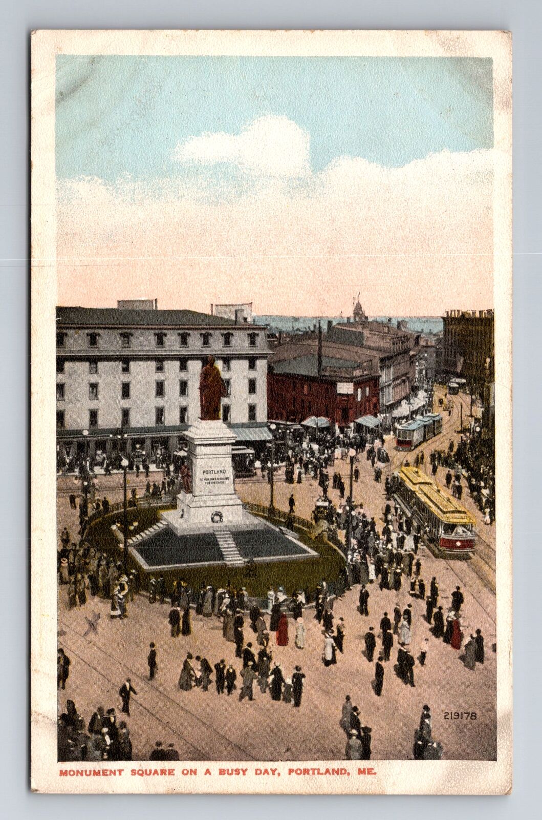 Portland ME-Maine, Monument Square, Aerial, Antique, Vintage Postcard