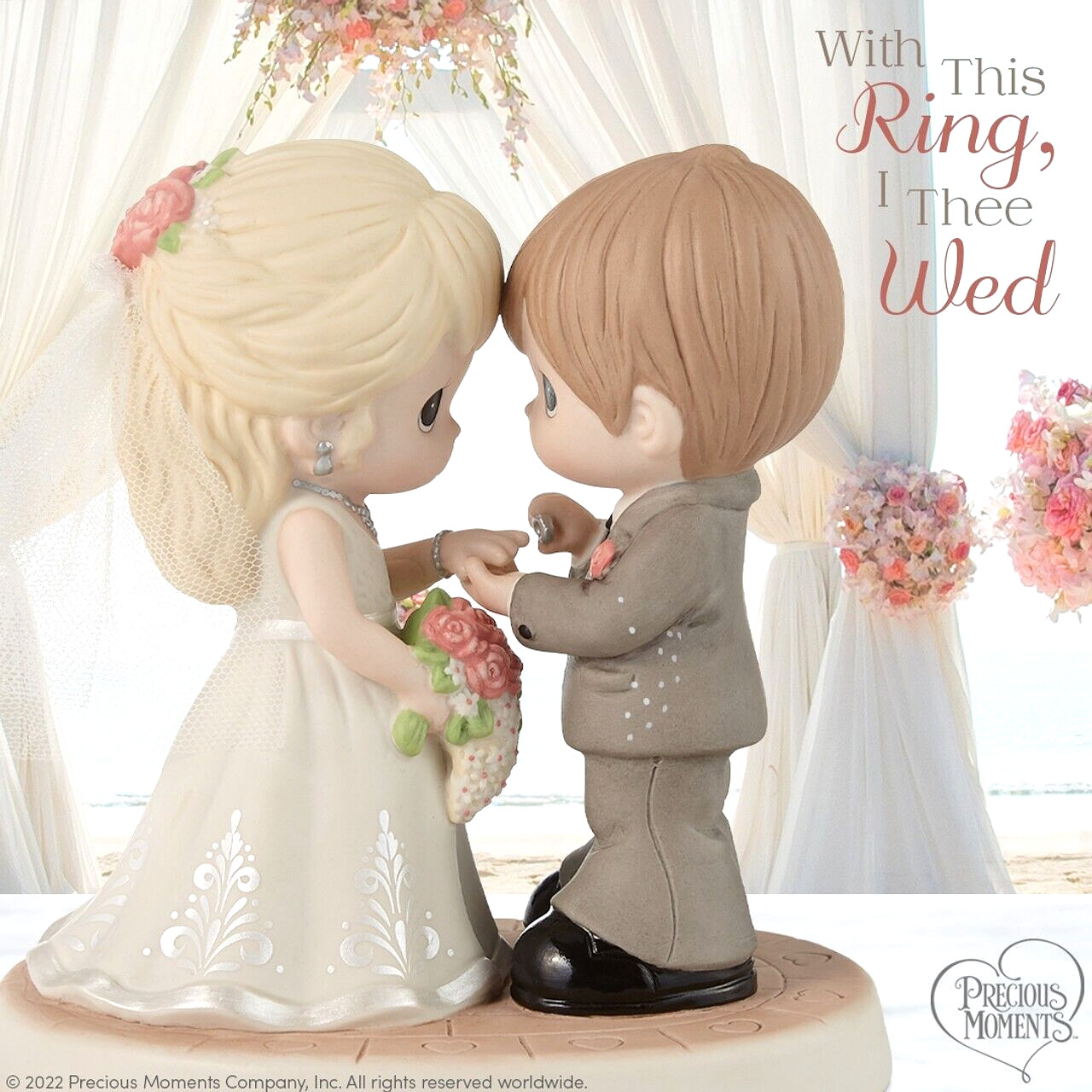 ღ New PRECIOUS MOMENTS Figurine WEDDING COUPLE Centerpiece Cake Topper 222009