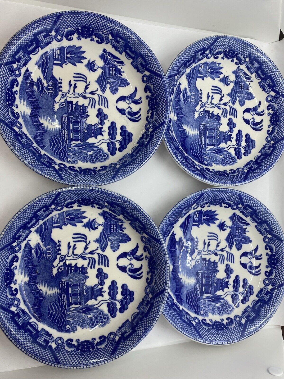 Set Of Four Vintage Blue Willow Porcelain Bowls Handcrafted imprinted ‘Japan’