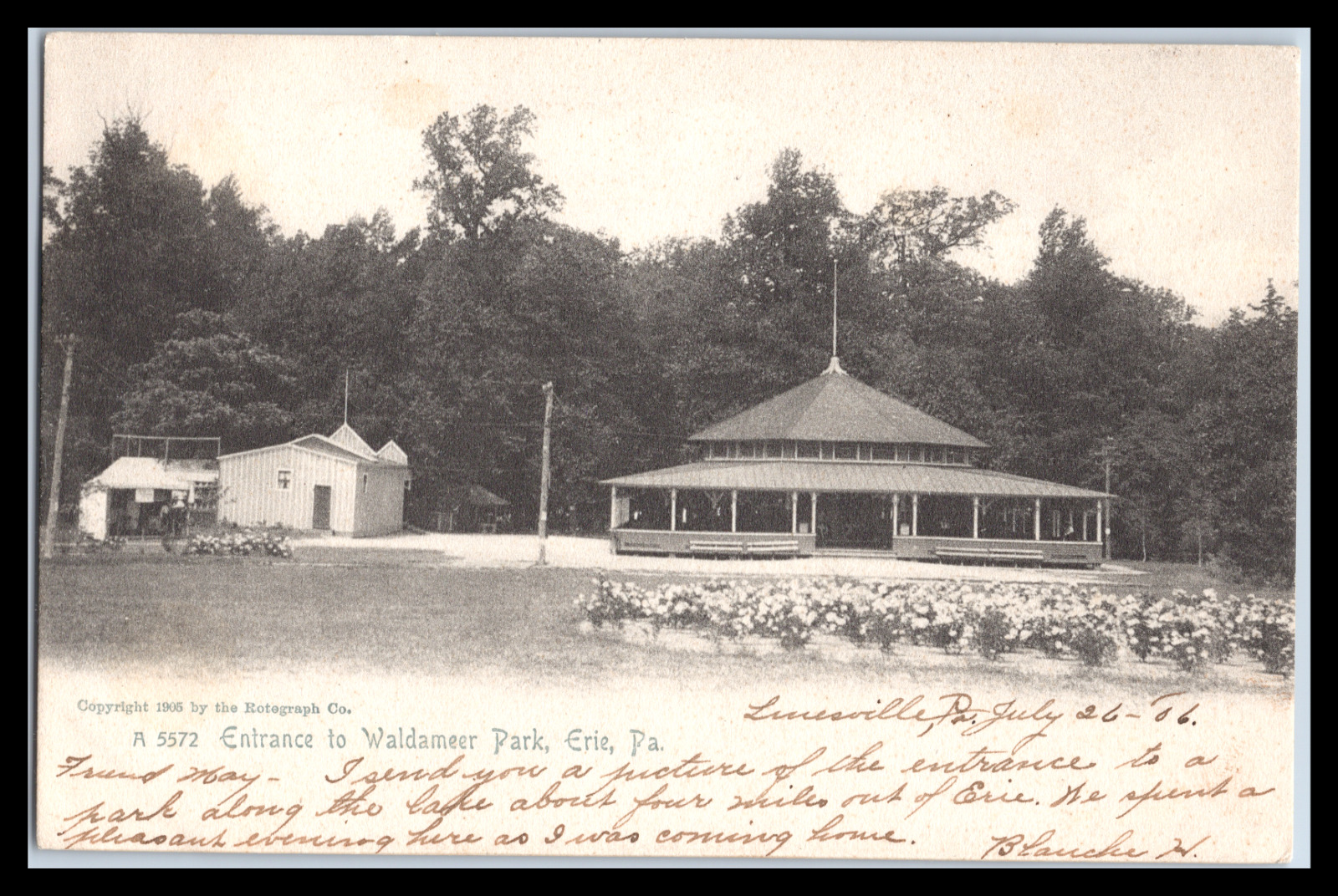 VERY RARE Postcard c1906 Entrance to Waldameer Park, Erie, Pa. ROTOGRAPH CO.