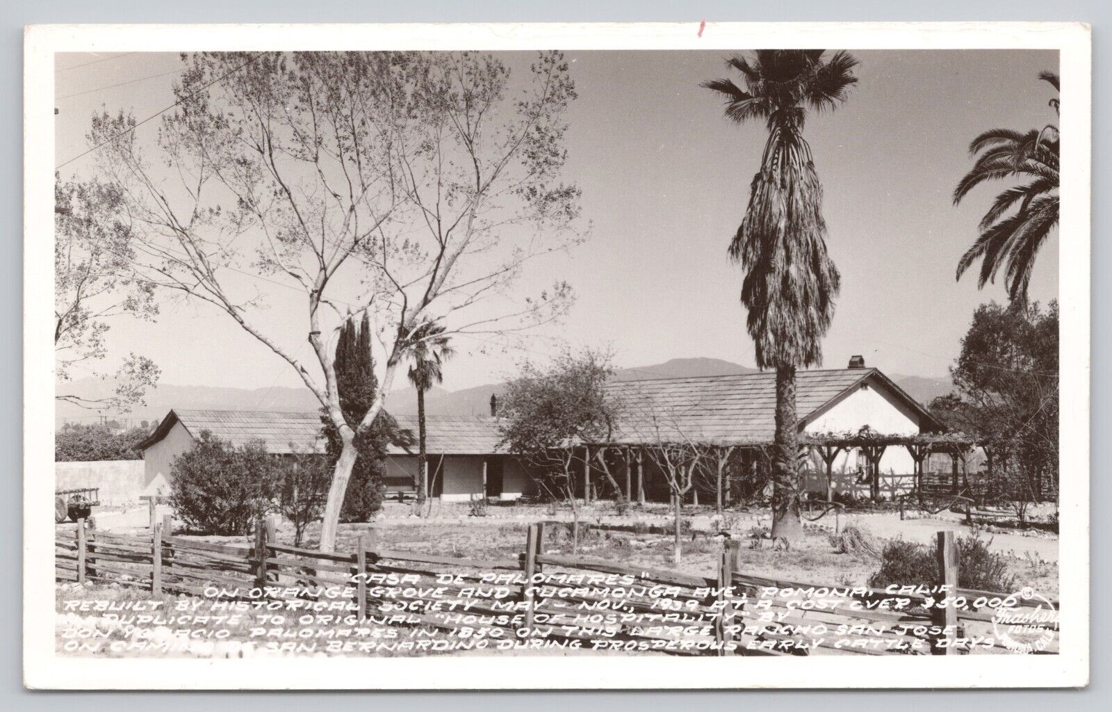 Pomona California, Casa de Palomares House, Vintage RPPC Real Photo Postcard