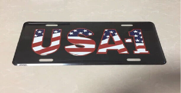 USA # 1 BLACK PATRIOTIC Aluminum Embossed License Plate