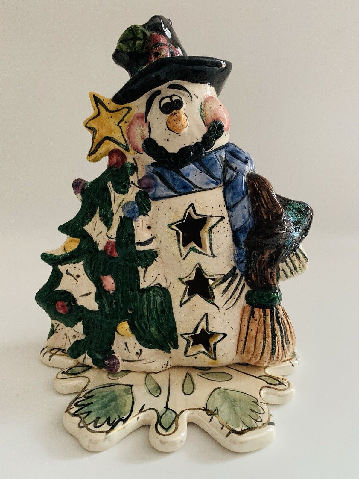 Blue Sky Clayworks Snowman Christmas Tree Tea Light Holder 2001 Heather Goldminc