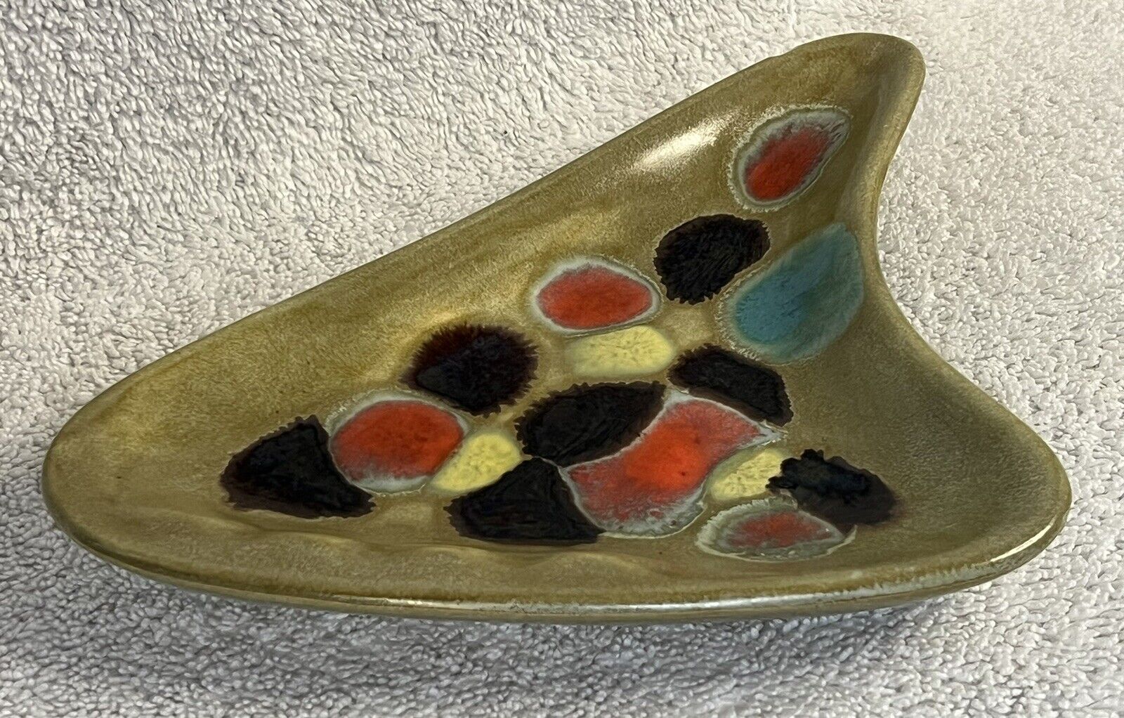 Vintage Ceramic Ashtray Boomerang Millefiori MCM Tavel 1960 Atomic 8.5” x 6”