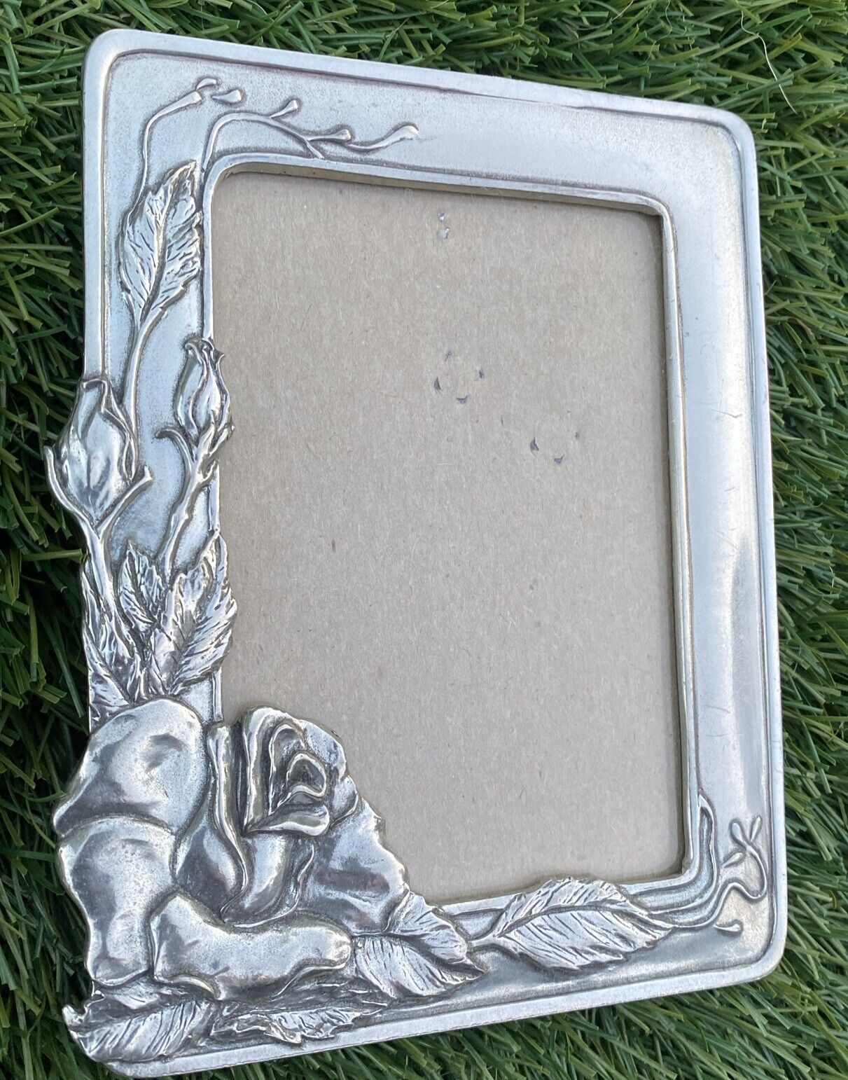 Vintage 1989 Seagull Pewter Canada Metal Small Picture Frame PF 163 RoseFlower