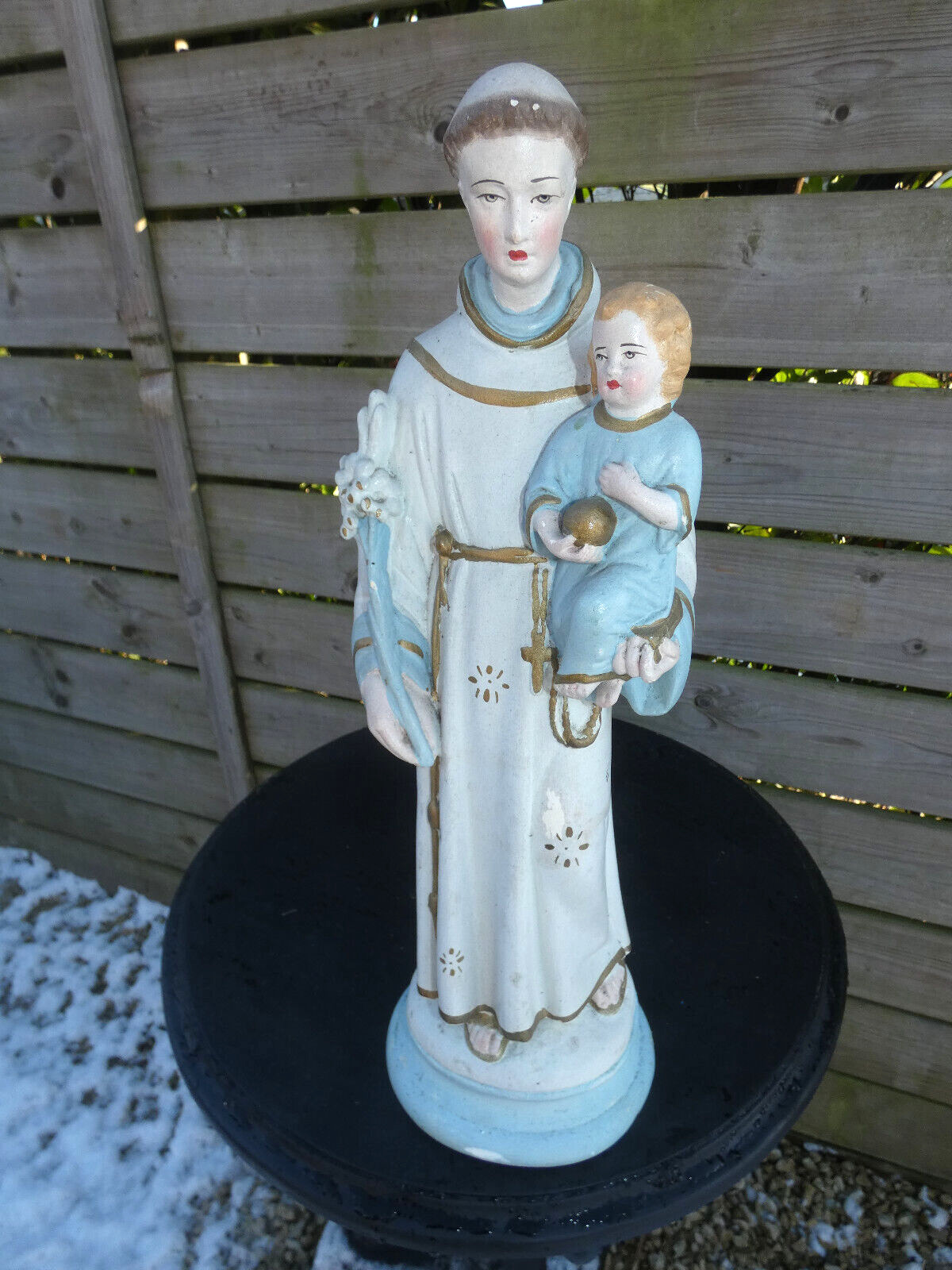 Gorgeous French antique chalk saint anthony child statue