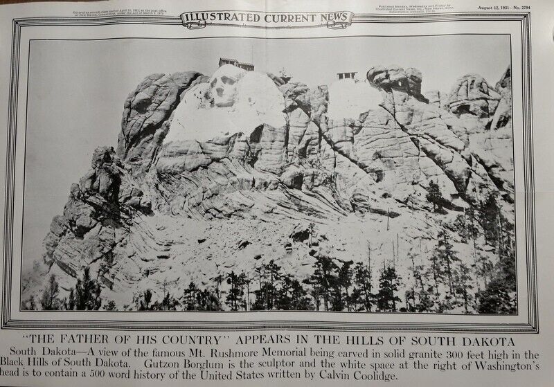 August 12, 1931 Illust News Poster Mt. Rushmore Orig Construction South Dakota